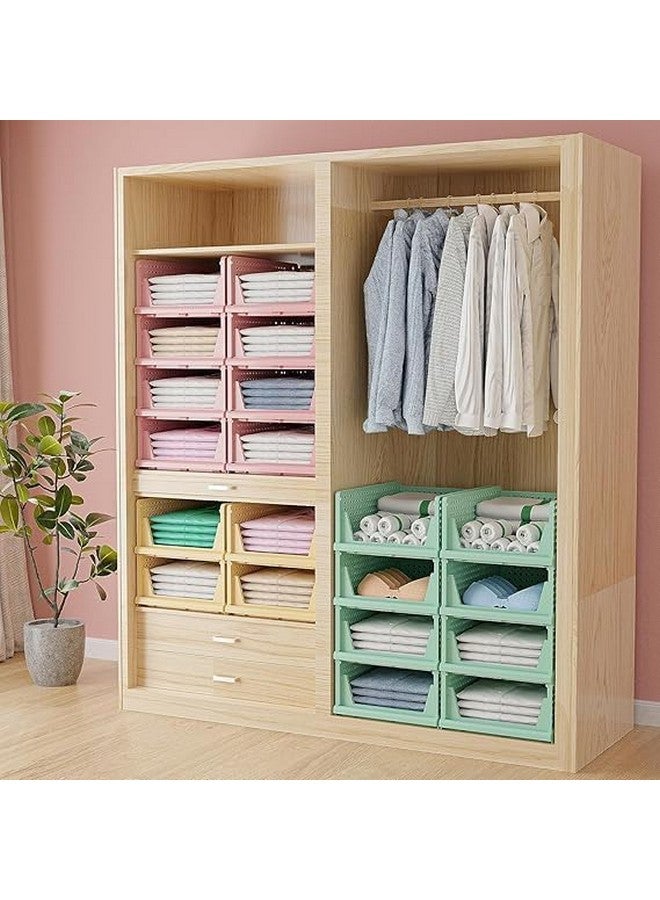 JEYANG Foldable Plastic Wardrobe Organizer - Stackable Storage Solution for Clothes, Ideal for Bathroom, Kitchen, and Bedroom Use (Pack of 12, Yellow) - Image 5
