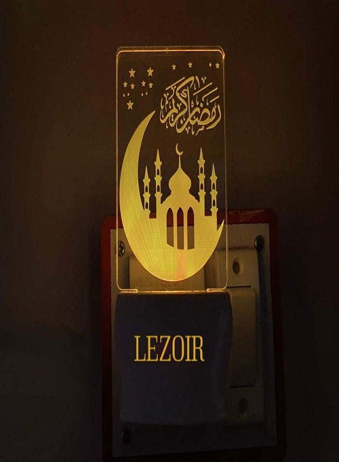 IZ LeZoir مصباح ليلي ثلاثي الأبعاد من ليزوار، مكتوب عليه بشكل جميل "رمضان كريم"، يتغير لونه، مناسب كهدية أو للديكور (مقاس 4 بوصة). - Image 1
