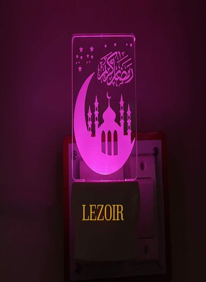 IZ LeZoir مصباح ليلي ثلاثي الأبعاد من ليزوار، مكتوب عليه بشكل جميل "رمضان كريم"، يتغير لونه، مناسب كهدية أو للديكور (مقاس 4 بوصة). - Image 3