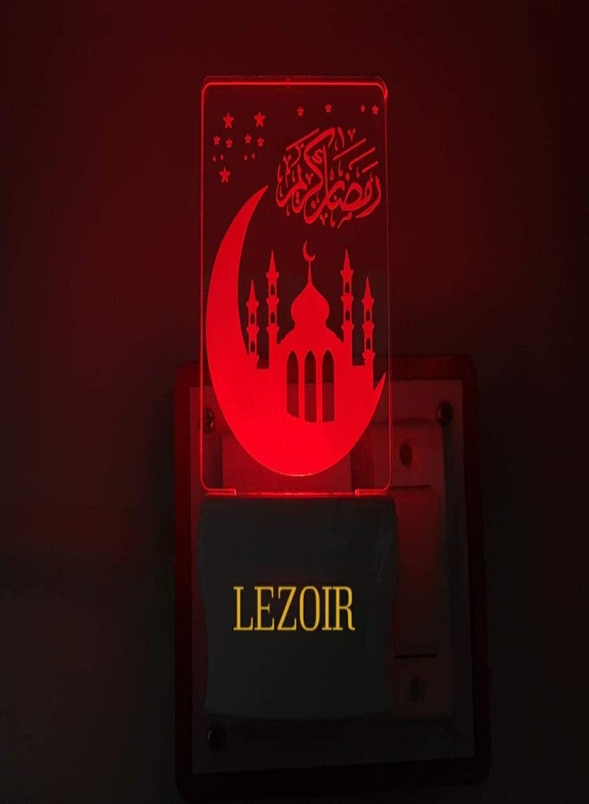 IZ LeZoir مصباح ليلي ثلاثي الأبعاد من ليزوار، مكتوب عليه بشكل جميل "رمضان كريم"، يتغير لونه، مناسب كهدية أو للديكور (مقاس 4 بوصة). - Image 4