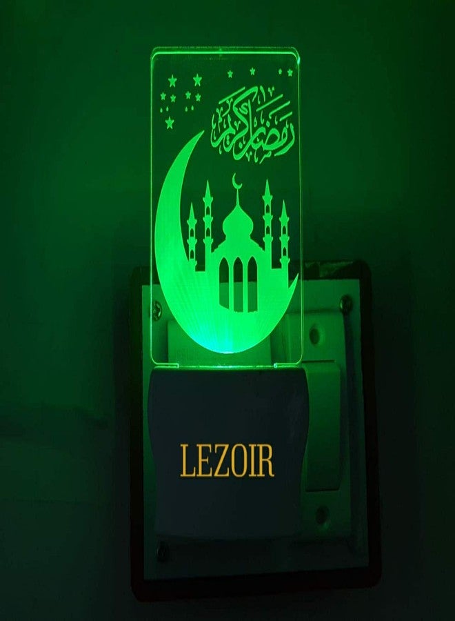 IZ LeZoir مصباح ليلي ثلاثي الأبعاد من ليزوار، مكتوب عليه بشكل جميل "رمضان كريم"، يتغير لونه، مناسب كهدية أو للديكور (مقاس 4 بوصة). - Image 2