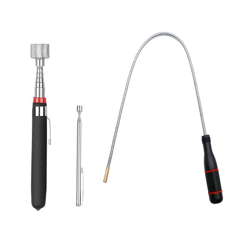 3 Pack Telescoping Magnet Pickup Tool Set Retrieving Telescoping Magnet Pickup ToolsExtendable Magnetic Pick Up ToolsBendable Spring Magnet Stick