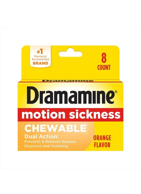 Chewable Motion Sickness Relief Orange Flavor 8 Count
