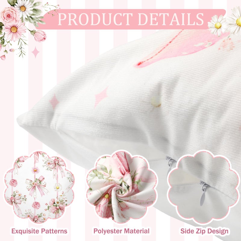 SmoothNovelty 8 Pcs 18x18 Inch Pink Bow Floral Pillow Covers Cute Coquette Room Decor Bow Knot Aesthetic Girly Pillowcase Set Watercolor Aesthetic Preppy Grandmillennial Room Decoration Bedroom Sofa Decor - Image 2