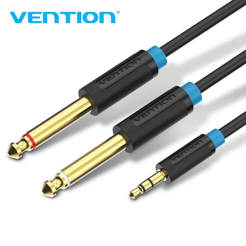 فينشن كابل صوتي VENTION من 3.5 مم إلى مقبس ستيريو مزدوج 6.35 مم مطلي بالذهب، مقسم على شكل Y من 3.5 مم 1/8 بوصة TRS إلى 6.35 مم 1/4 بوصة TS أحادي، لمكبرات صوت آيفون المتعددة وأنظمة الستيريو المنزلية (2 متر) - Image 1