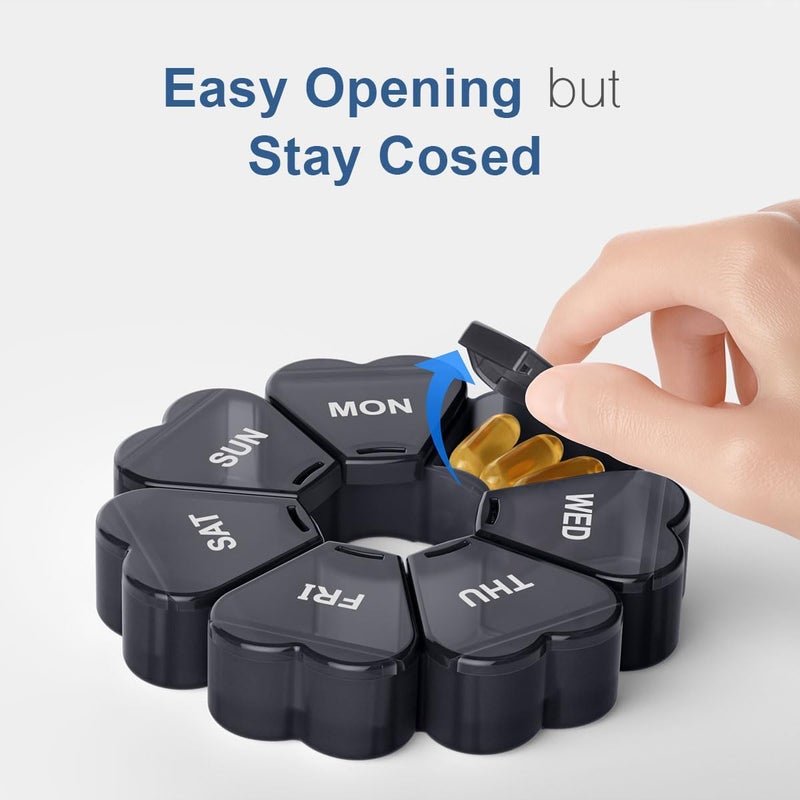 KAPENS Replaceable parts KAPENS Large Weekly Pill Organizer, Pill Box 7 Day, Large Capacity Compartments Pill Containers Flower Portable Box Case for Pills Vitamin Fish Oil Medicine Supplements Organizer (Black) Low wear optimized build - Image 4