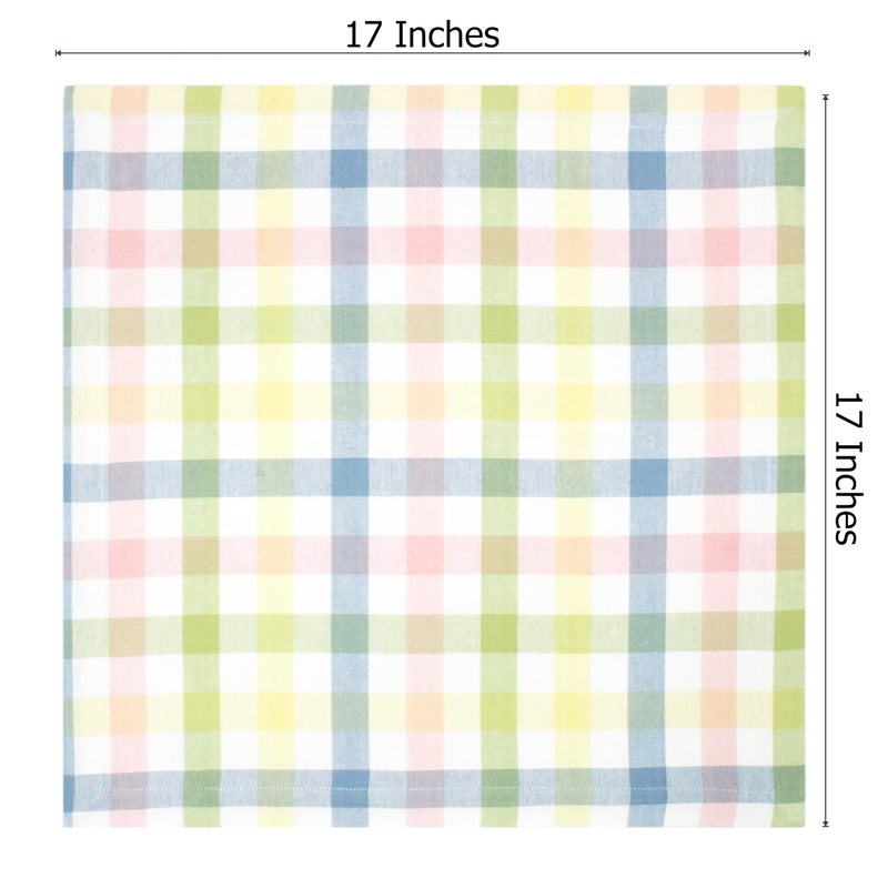 COTTON CRAFT Gingham Buffalo Plaid Check Napkins - Spring Easter Bunny Pastel Luncheon Dinner - Set of 8 - Pure Cotton - Reusable Washable - 17 x 17 inches - Yellow Multi Pastel - Image 2