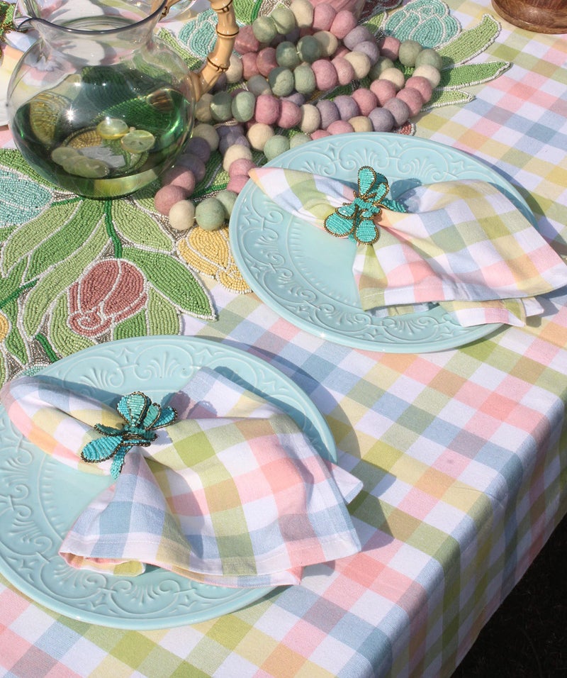 COTTON CRAFT Gingham Buffalo Plaid Check Napkins - Spring Easter Bunny Pastel Luncheon Dinner - Set of 8 - Pure Cotton - Reusable Washable - 17 x 17 inches - Yellow Multi Pastel - Image 5