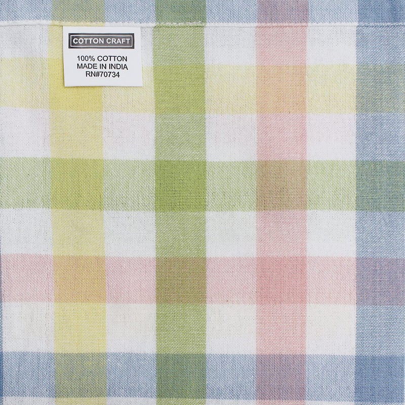 COTTON CRAFT Gingham Buffalo Plaid Check Napkins - Spring Easter Bunny Pastel Luncheon Dinner - Set of 8 - Pure Cotton - Reusable Washable - 17 x 17 inches - Yellow Multi Pastel - Image 3