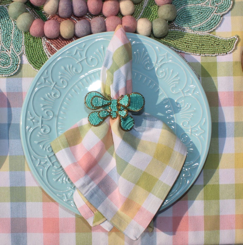 COTTON CRAFT Gingham Buffalo Plaid Check Napkins - Spring Easter Bunny Pastel Luncheon Dinner - Set of 8 - Pure Cotton - Reusable Washable - 17 x 17 inches - Yellow Multi Pastel - Image 4