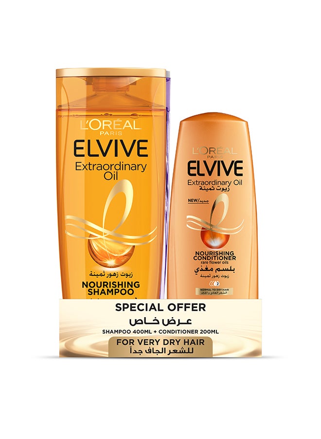 L'OREAL PARIS Elvive Extraordinary Oil Shampoo 400ml, Conditioner 200ml For Normal To Dry Hair 