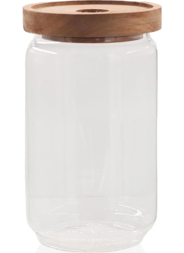 The Mia Glass Storage Container with Wooden Lid 700 ml