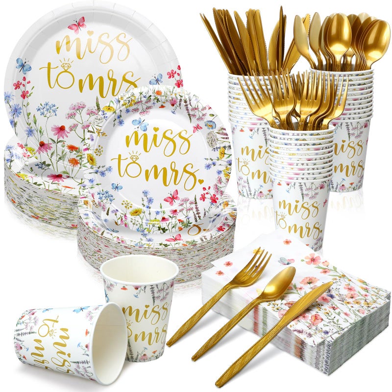 Suttmin 400 Pcs Wedding Spring Plates and Napkins Bridal Shower Plates and Napkins Sets Baby Shower Party Decorations Disposable Dinnerware Set - Image 1