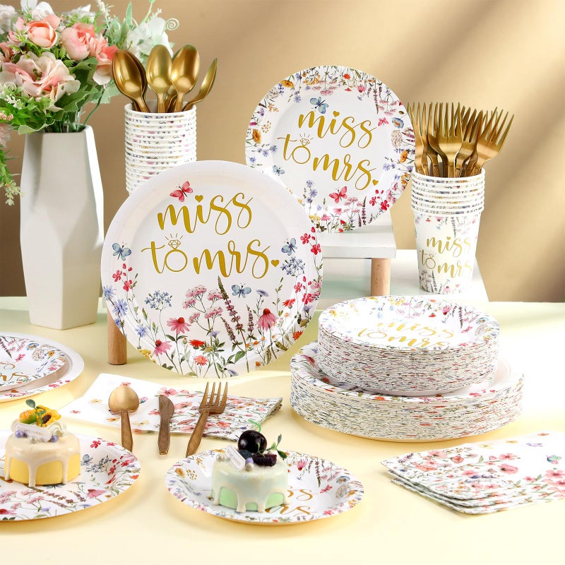 Suttmin 400 Pcs Wedding Spring Plates and Napkins Bridal Shower Plates and Napkins Sets Baby Shower Party Decorations Disposable Dinnerware Set - Image 4