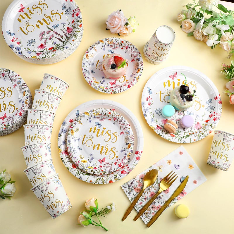 Suttmin 400 Pcs Wedding Spring Plates and Napkins Bridal Shower Plates and Napkins Sets Baby Shower Party Decorations Disposable Dinnerware Set - Image 3