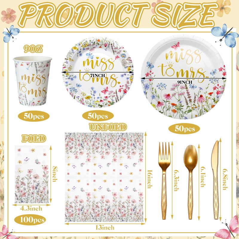 Suttmin 400 Pcs Wedding Spring Plates and Napkins Bridal Shower Plates and Napkins Sets Baby Shower Party Decorations Disposable Dinnerware Set - Image 2