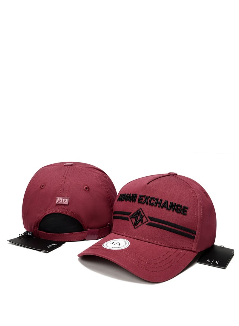 Cap: Burgundy Canvas, Embroidered Logo  Stripes