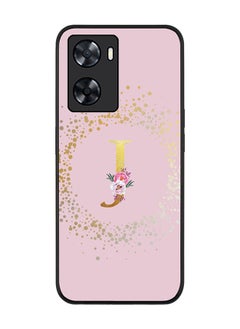 Stylizedd حافظة متينة بحافة سوداء لهاتف اوبو A57 4G/Oppo A77 4G/Oppo A77s حافظة ناعمة من جل TPU - غطاء رفيع من جل TPU - حرف أولي مخصص بنمط زهور - J (وردي)  - Image 1