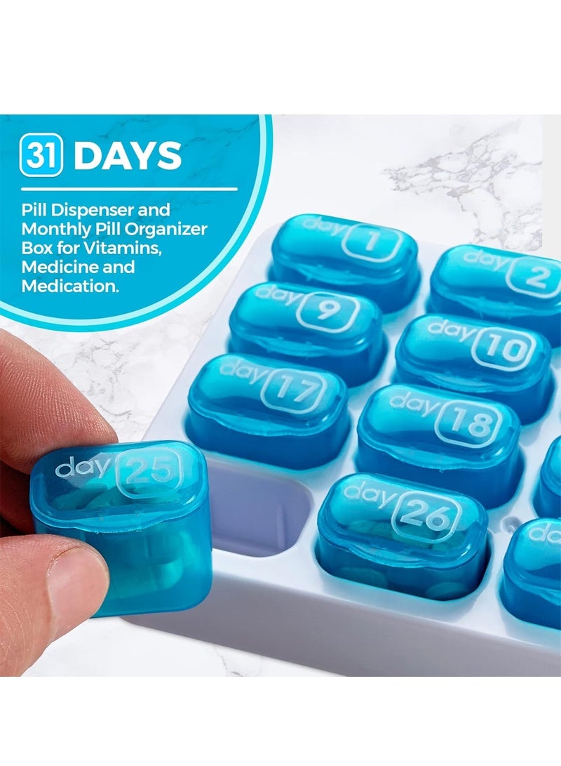 lebonaer Monthly Pill Organizer - 31 Day Pill Organizer with Large Removable Medication Pods, Portable Pill Case Box and Holder for Daily Medicine and Vitamins, Great for Travel （Blue） - Image 2