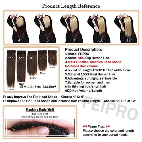 FEIPRO Short Straight Human Hair Extensions for Women Men With Thinning Hair - Add Volume and Thickness - Real Remy Insert Clip Natural Invisible 4Inch#P4/27 Medium Brown/Dark Blonde - Image 2