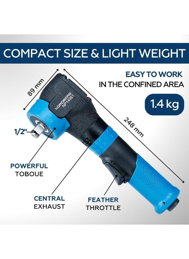 NORDBERG - Angle Air Impact Wrench 1/2 Inch  Np14061, Max Torque 500 Nm, Air Impact Gun Industrial Repair  Assembly Tool, Pistol Handle, Single Hammer, 7500 Rpm - Image 1