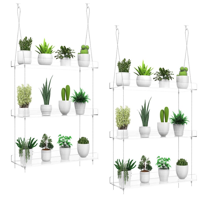 ZerzSemp 2-Pack Hanging Clear Plant Shelves for Windows, 3-Tier Acrylic Window Wall Plant Stand Shelf for Kitchen Window Indoor Gardens, Flower,Fleshy Plant,Herb, Seedling Organization, and Plants Pots Display - Image 1