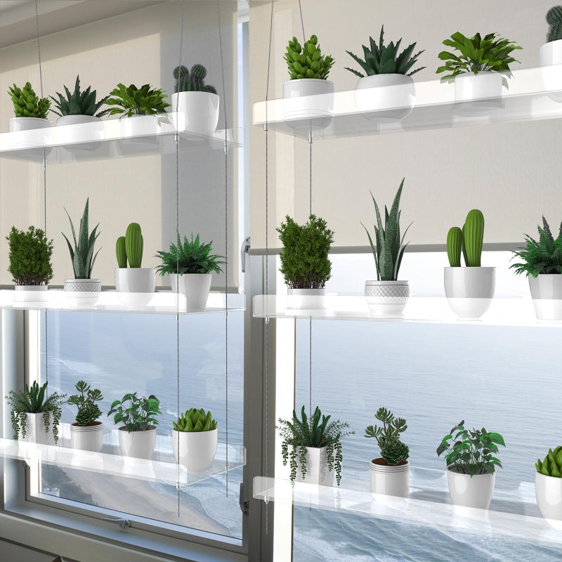 ZerzSemp 2-Pack Hanging Clear Plant Shelves for Windows, 3-Tier Acrylic Window Wall Plant Stand Shelf for Kitchen Window Indoor Gardens, Flower,Fleshy Plant,Herb, Seedling Organization, and Plants Pots Display - Image 2