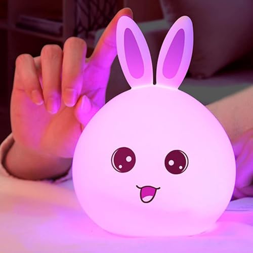 GITGRNTH Cute Silicon Bunny Face Night Light, Rechargeable Touch Light, 7 Color Changing Mode with USB Cable, Perfect for Children, Toddlers, Kids Suitable for Baby Room Pack of 1 - Image 2