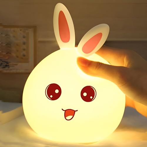 GITGRNTH Cute Silicon Bunny Face Night Light, Rechargeable Touch Light, 7 Color Changing Mode with USB Cable, Perfect for Children, Toddlers, Kids Suitable for Baby Room Pack of 1 - Image 1