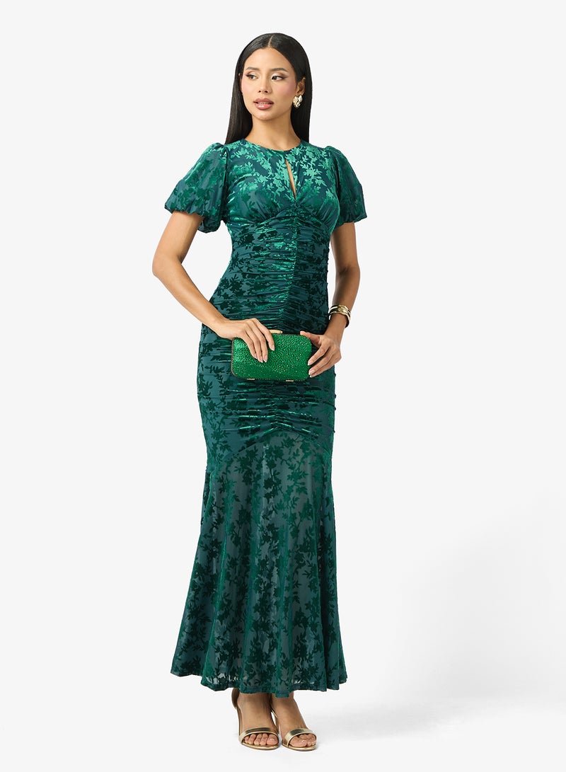 Maya Ruched Puff Sleeve Maxi Dress - Image 1