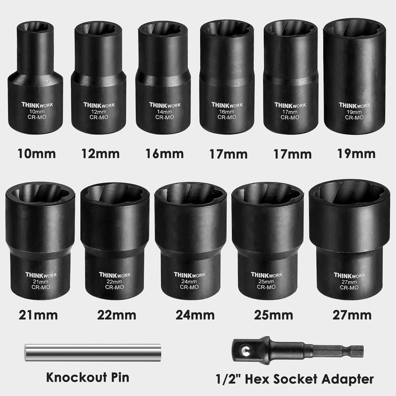 THINKWORK 13-Piece Lug Nut Remover Kit for Stripped and Damaged Bolts - Image 3