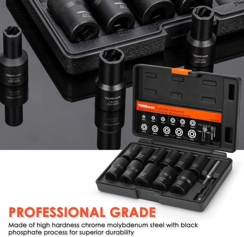 THINKWORK 13-Piece Lug Nut Remover Kit for Stripped and Damaged Bolts - Image 2
