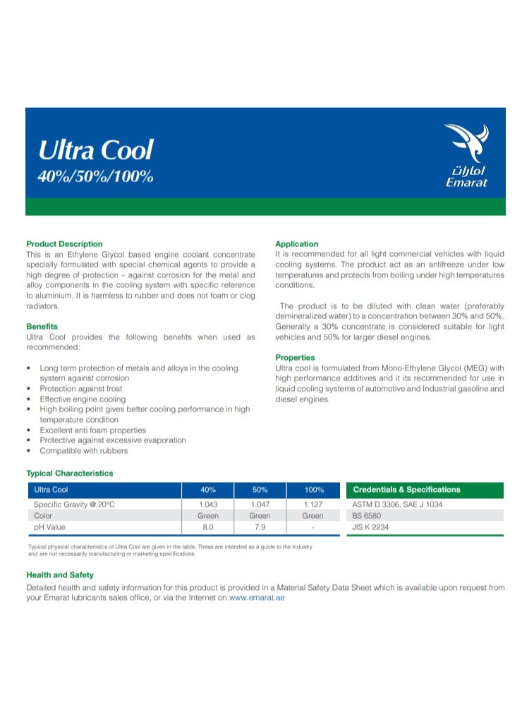 Emarat Ultra Cool 40% Antifreeze & Coolant Greeen 4Ltr - Image 5