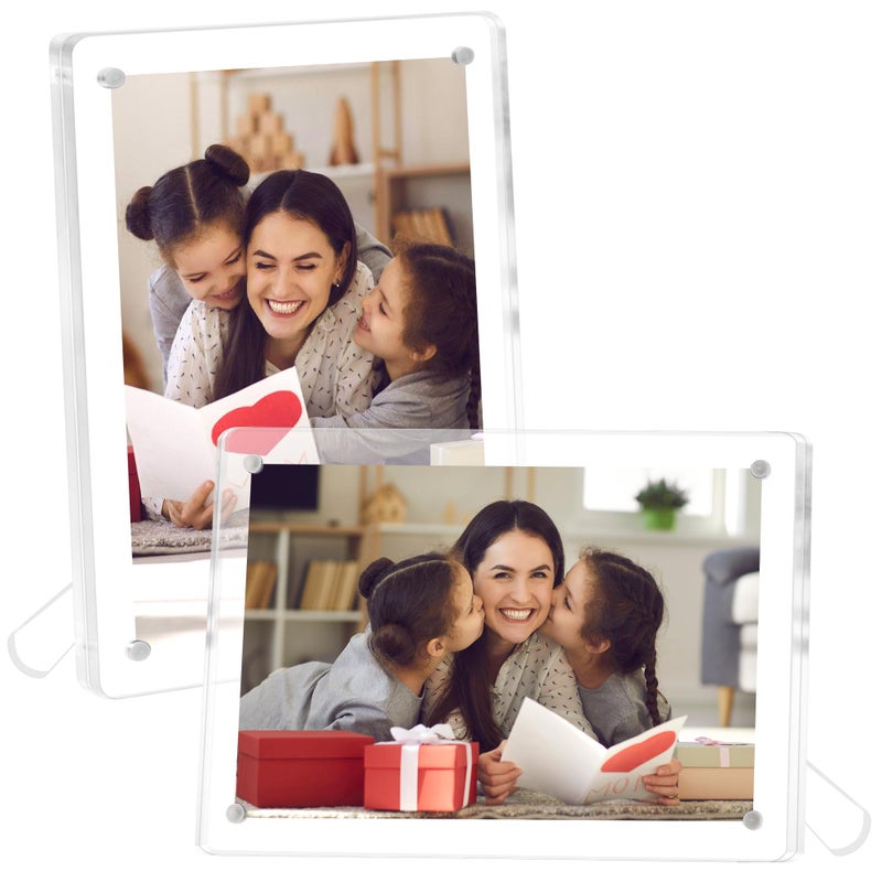 FIXSMITH 2 Pack 4x6 Acrylic Picture Frames, Clear Magnetic Frames with Stand, UV Resistant, Horizontal/Vertical Display, Perfect for Home Office - Image 1