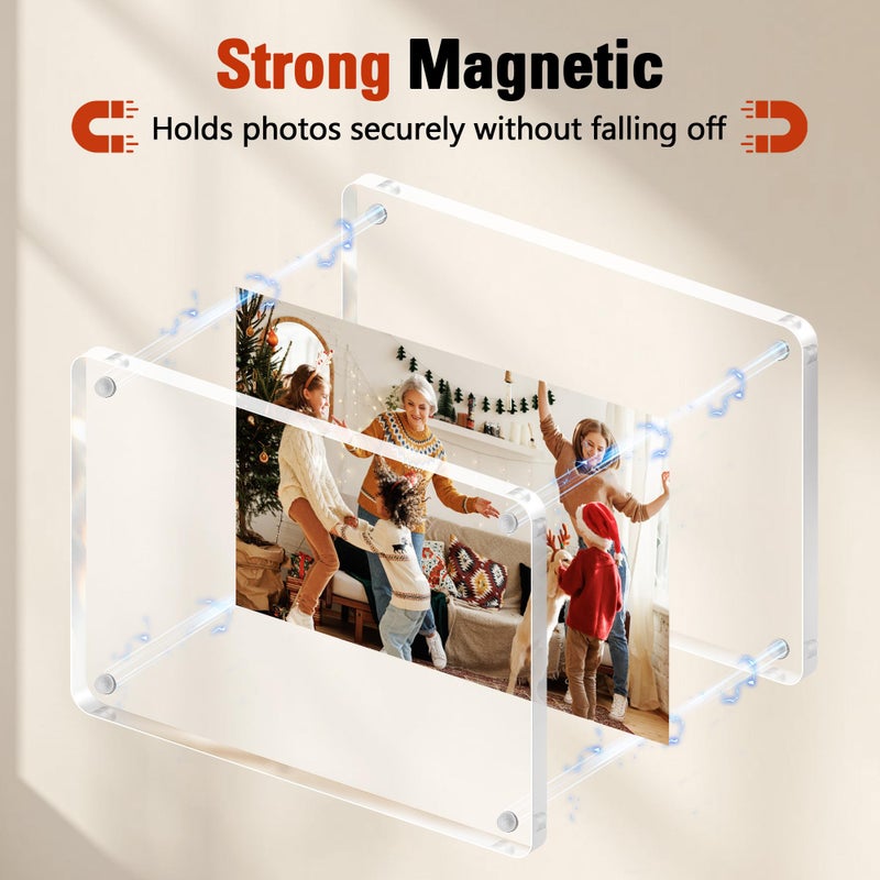 FIXSMITH 2 Pack 4x6 Acrylic Picture Frames, Clear Magnetic Frames with Stand, UV Resistant, Horizontal/Vertical Display, Perfect for Home Office - Image 4
