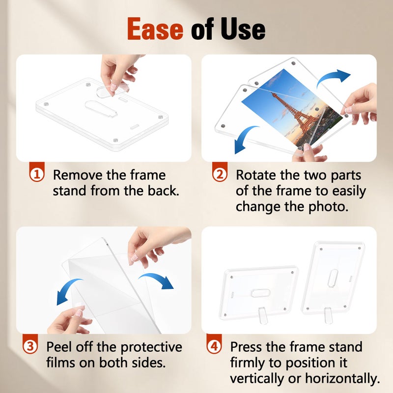 FIXSMITH 2 Pack 4x6 Acrylic Picture Frames, Clear Magnetic Frames with Stand, UV Resistant, Horizontal/Vertical Display, Perfect for Home Office - Image 3