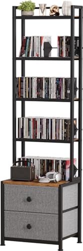 Epouseter CD Storage Rack with Drawer 5Tier DVD Organizer Shelf wAdjustable Book Stoppers Media Storage Rack for CDDVD Books Games Ideal for Living Room Home Office 157x118x565Inches - Image 1
