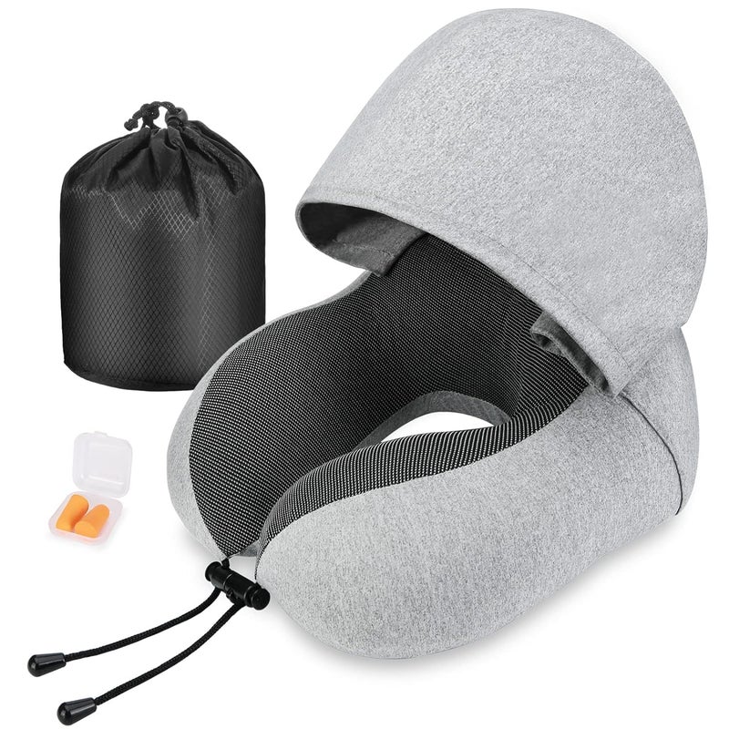 MORPICH MORPICH Travel Pillow for Neck Memory Foam Hooded for Adults Comfortable Neck Pillow for Travel with Hoodie Flight Airplane Travel Cushion for Plane Car Train  - Image 1