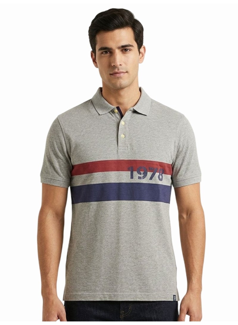 Chaps Men's 100% Cotton Short Sleeve Polo Shirt, Grey with Stripes - Image 4