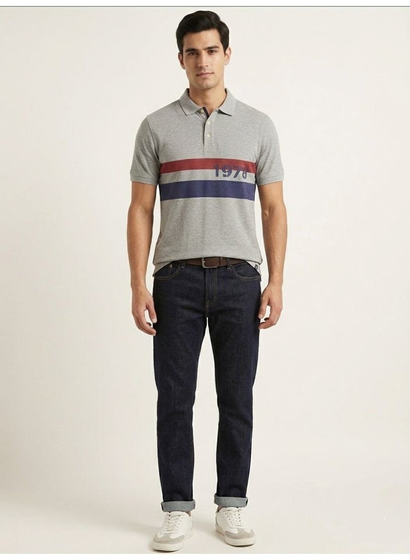 Chaps Men's 100% Cotton Short Sleeve Polo Shirt, Grey with Stripes - Image 2