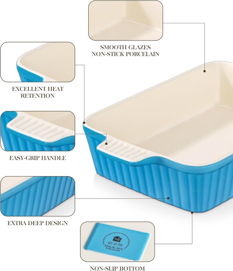 MALACASA 44 QT Baking Dish 9x13 Large Casserole Dish for Oven Ceramic Baking Pan Rectangular Lasagna Pan Deep with Handles for Baking Durable Microwave Oven Safe Blue Series BAKEBAKE - Image 5