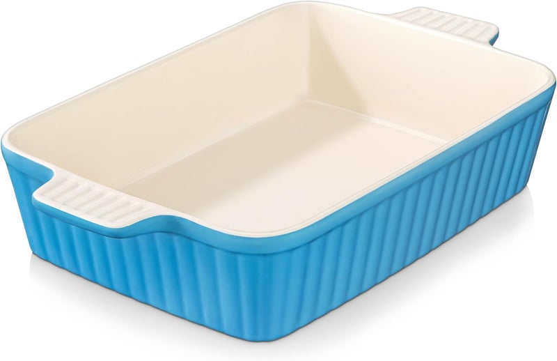MALACASA 44 QT Baking Dish 9x13 Large Casserole Dish for Oven Ceramic Baking Pan Rectangular Lasagna Pan Deep with Handles for Baking Durable Microwave Oven Safe Blue Series BAKEBAKE - Image 1