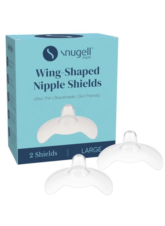 Snugell Wing-Shaped Shields| Ultra-Thin Silicone Shields for Nursing | 2-Pack with Protective Case | Designed for Use with Flat or Inverted (Large) - Image 1