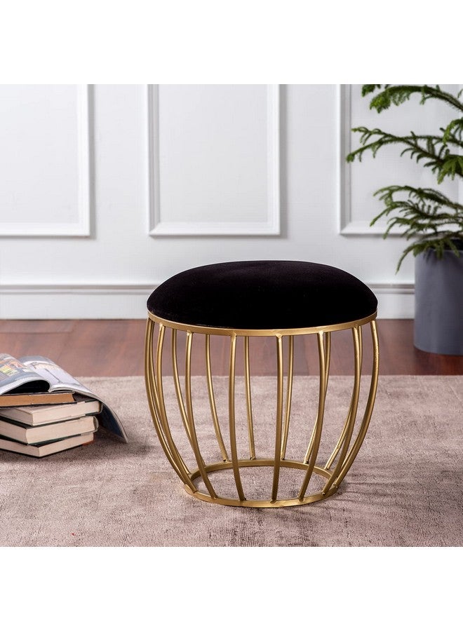 nestroots nestroots Ottoman Stool for Living Room - Metallic Stools for Sitting, Bedroom Pouffes, Side Table | 16 Inch Height, Black Cage Design | Stylish & Durable Footrest Stool for Home  - Image 1