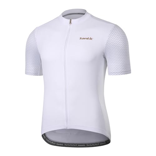 Santic Men's Cycling Jersey Short Sleeve Tops Pro Road Bike Shirt Full Zipper UPF 50+ MTB Jersey with Pockets - Image 1
