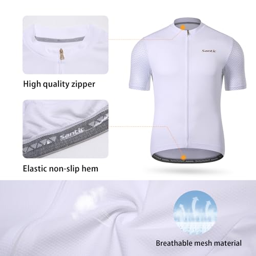 Santic Men's Cycling Jersey Short Sleeve Tops Pro Road Bike Shirt Full Zipper UPF 50+ MTB Jersey with Pockets - Image 3