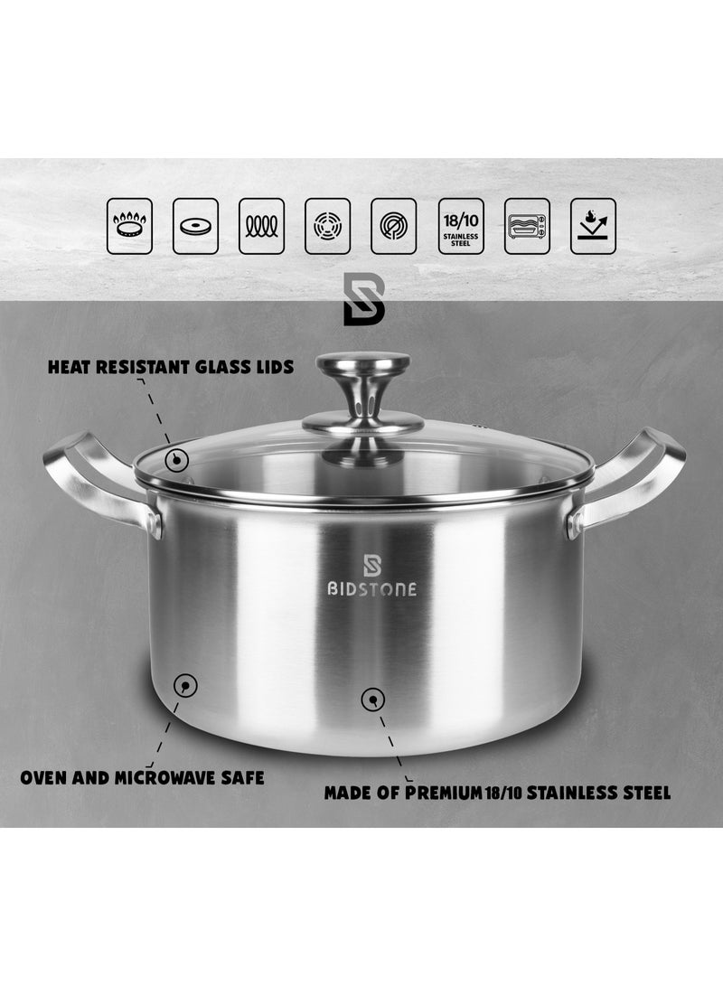 Bidstone 8-Pieces Cookware Set Pure 18/10 Stainless Steel Set-Induction Base Pots & Shallow Pot, NON-TOXIC,100% PFOA, PTFE & PFOS FREE, Oven Safe, Kitchen Cookware Set, Includes Casserole 20 Cm with Lid/24 Cm with Lid/28 Cm with Lid and Shallow Pot 28 Cm with Lid - Image 4