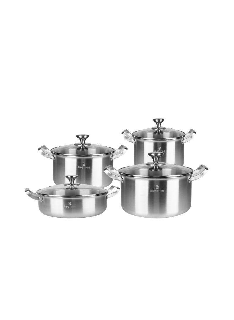 Bidstone 8-Pieces Cookware Set Pure 18/10 Stainless Steel Set-Induction Base Pots & Shallow Pot, NON-TOXIC,100% PFOA, PTFE & PFOS FREE, Oven Safe, Kitchen Cookware Set, Includes Casserole 20 Cm with Lid/24 Cm with Lid/28 Cm with Lid and Shallow Pot 28 Cm with Lid - Image 5