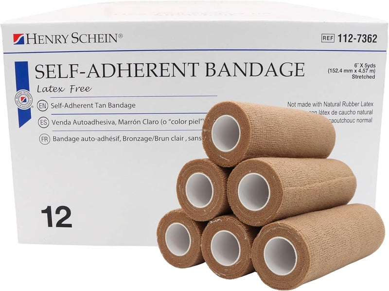 Henry Schein Tan NonWoven 6x5 Yds Bandage LatexFree SelfAdherent NonSterile  12BX - Image 1