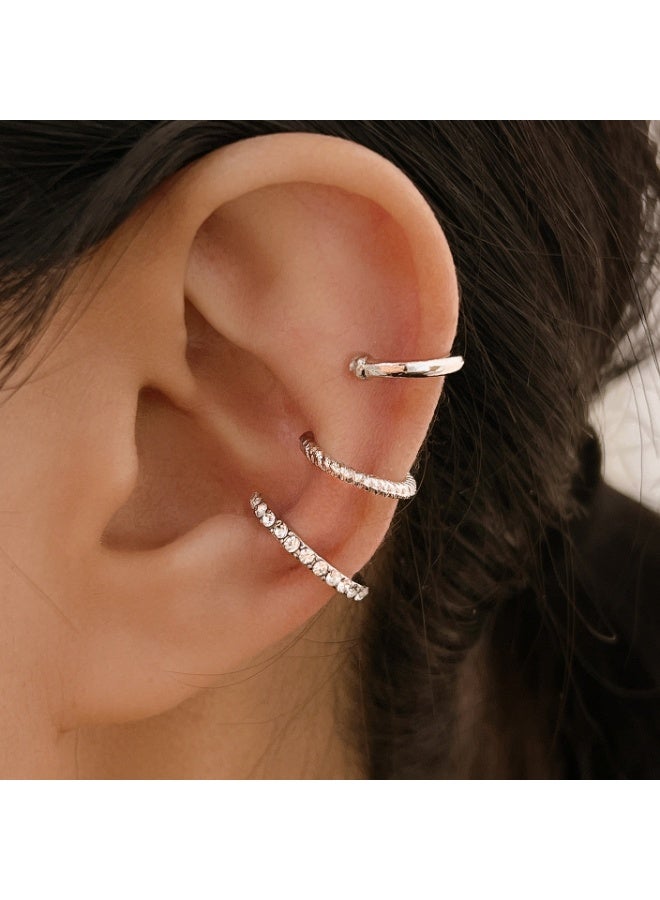 Vynara Non Pierced Ear Cuffs Set for Women, Rhinestone Cartilage Clips, Gold + Silver Combo - Image 2